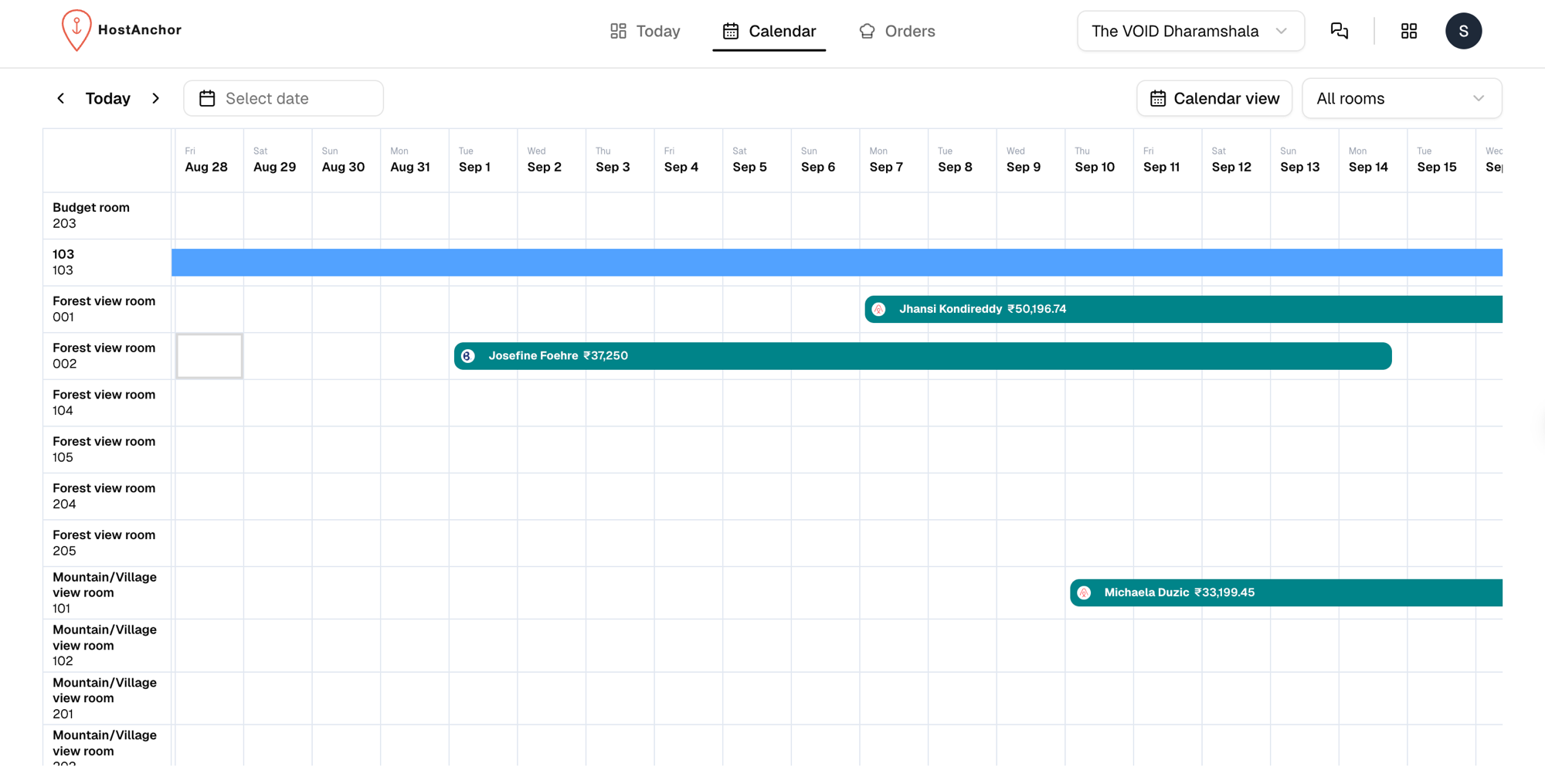 HostAnchor PMS calendar view